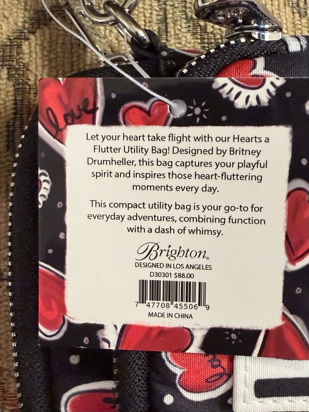 Brighton Black Crossbody Phone Bag with Red Heart Print - Picture 7 of 8